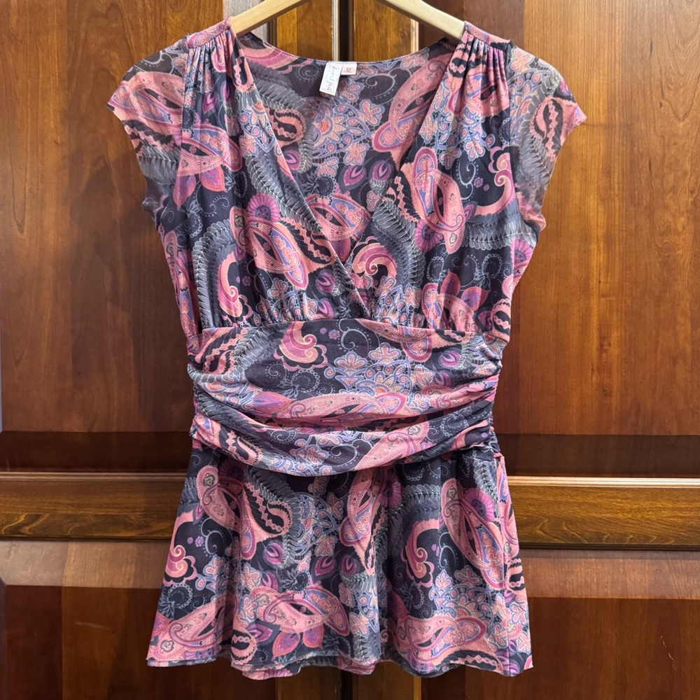 Sweet Pea Floral Paisley Mesh Knit Y2K Blouse M